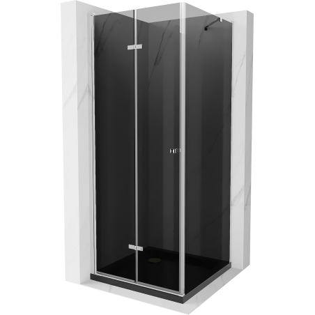 Mexen Lima folding shower cubicle 90 x 90 cm, Graphite, Chrome + shower tray Flat, Black - 856-090-090-01-40-4070