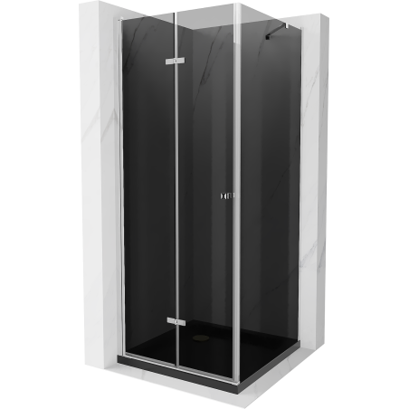 Mexen Lima folding shower enclosure 90 x 90 cm, graphite, chrome + Flat tray, black - 856-090-090-01-40-4070