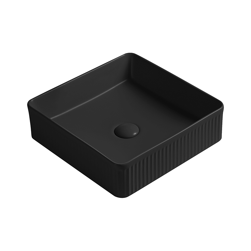 Mexen Grovo grooved countertop washbasin 37 x 37 cm, black matte - 22303785