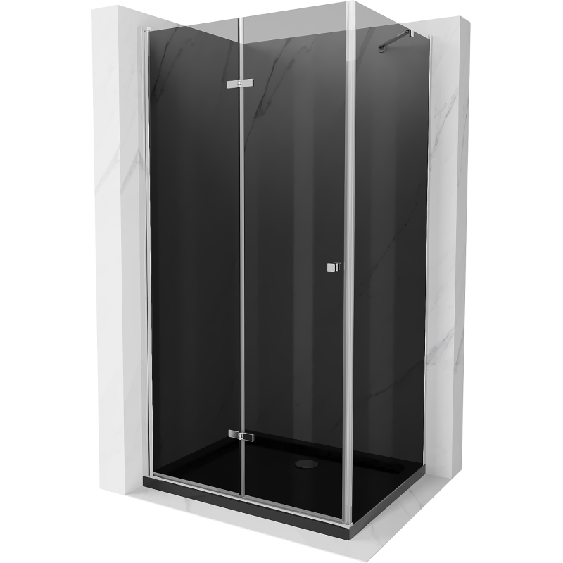 Mexen Lima folding shower cubicle 100 x 80 cm, Graphite, Chrome + shower tray Flat, Black - 856-100-080-01-40-4070