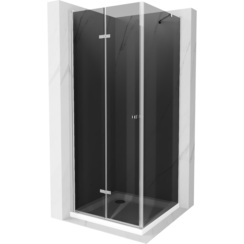 Mexen Lima folding shower cabin 70 x 70 cm, graphite, chrome + Flat shower tray, white - 856-070-070-01-40-4010