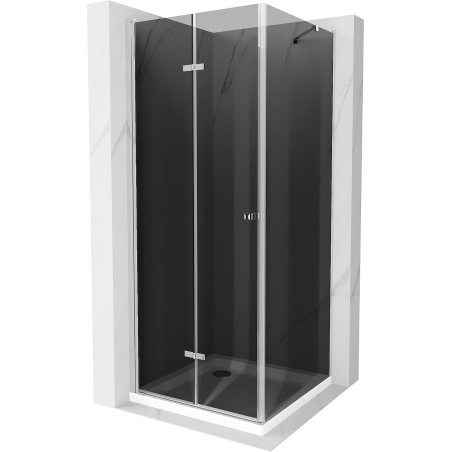 Mexen Lima folding shower cabin 70 x 70 cm, graphite, chrome + Flat shower tray, white - 856-070-070-01-40-4010