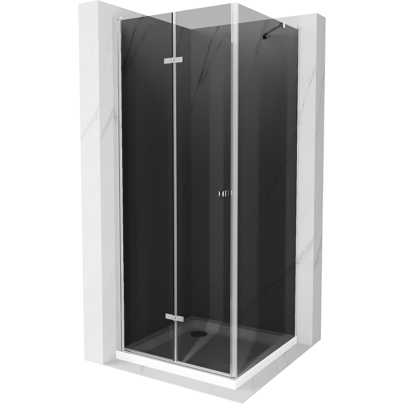 Mexen Lima folding shower cabin 80 x 80 cm, graphite, chrome + Flat shower tray, white - 856-080-080-01-40-4010