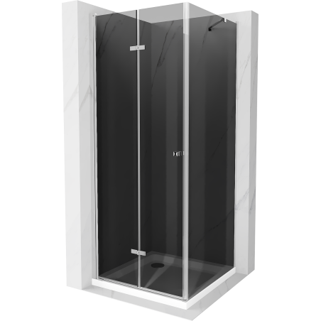 Mexen Lima folding shower cabin 80 x 80 cm, graphite, chrome + Flat shower tray, white - 856-080-080-01-40-4010