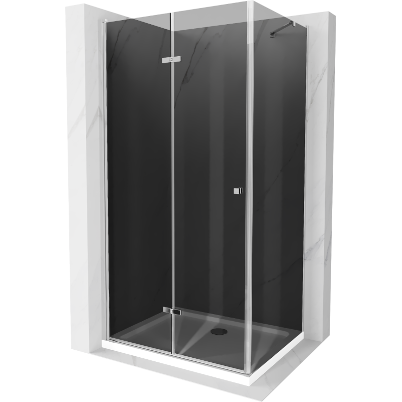 Mexen Lima folding shower cubicle 90 x 80 cm, Graphite, Chrome + shower tray Flat, White - 856-090-080-01-40-4010