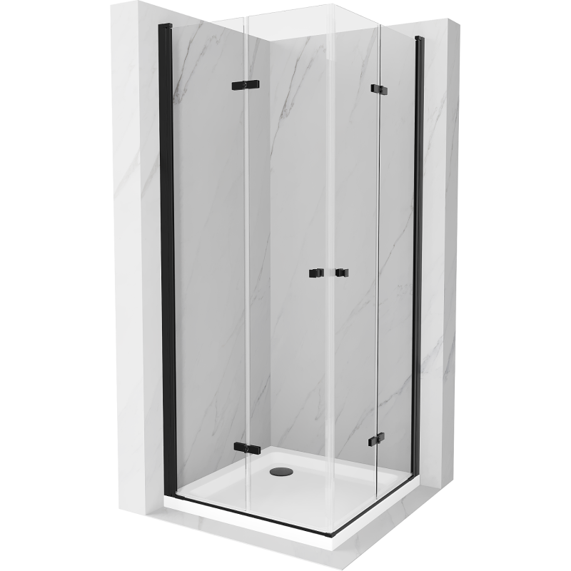 Mexen Lima Duo folding shower cubicle 80 x 80 cm, Transparent, Black + shower tray Flat - 856-080-080-70-02-4010B