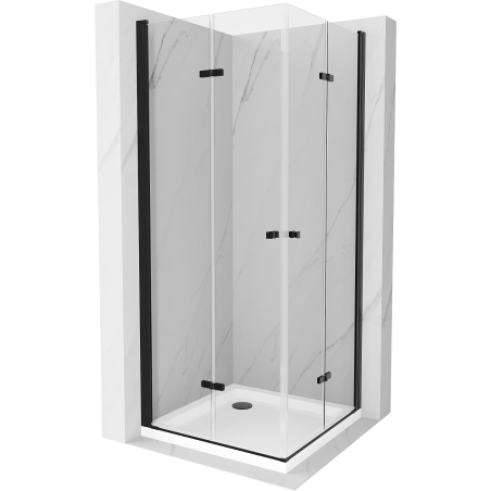 Mexen Lima Duo Folding Shower Cabin 80 x 80 cm, Transparent, Black + Flat Shower Tray - 856-080-080-70-02-4010B