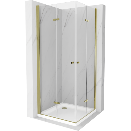 Mexen Lima Duo folding shower cubicle 90 x 90 cm, Transparent, Gold + shower tray Flat - 856-090-090-50-02-4010G