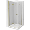 Mexen Lima Duo 90 x 90 cm Folding Shower Enclosure, Transparent, Gold + Flat Tray - 856-090-090-50-02-4010G