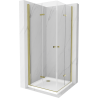 Mexen Lima Duo folding shower cabin 90 x 90 cm, transparent, gold + Flat shower tray - 856-090-090-50-02-4010G