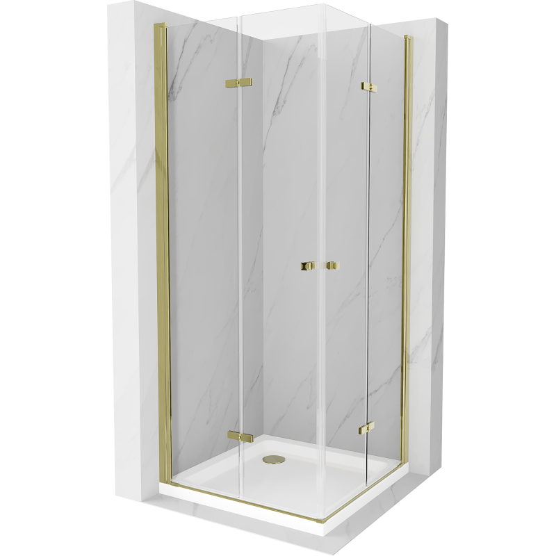 Mexen Lima Duo Folding Shower Enclosure 80 x 80 cm, Transparent, Gold + Flat Tray - 856-080-080-50-02-4010G
