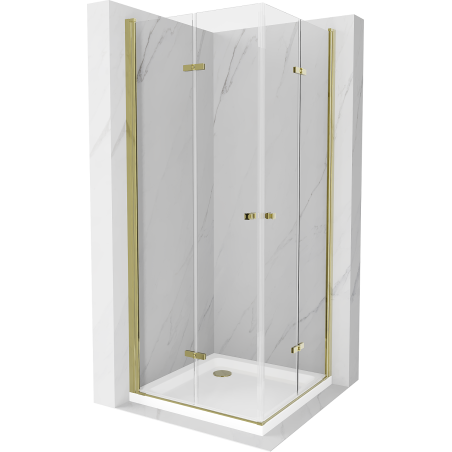 Mexen Lima Duo Folding Shower Enclosure 80 x 80 cm, Transparent, Gold + Flat Tray - 856-080-080-50-02-4010G