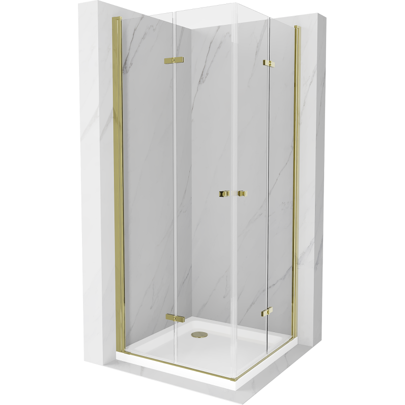 Mexen Lima Duo folding shower cabin 70 x 70 cm, transparent, gold + Flat tray - 856-070-070-50-02-4010G