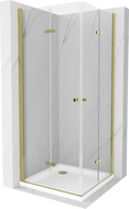 Mexen Lima Duo folding shower cubicle 70 x 70 cm, Transparent, Gold + shower tray Flat - 856-070-070-50-02-4010G