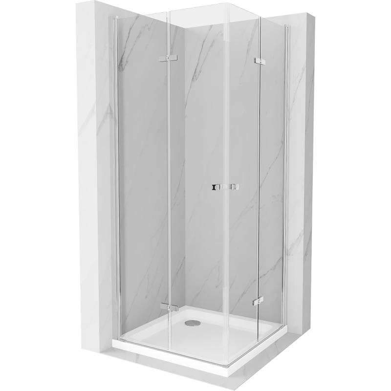 Mexen Lima Duo Folding Shower Cabin 70 x 70 cm, Transparent, Chrome + Flat Shower Tray - 856-070-070-01-02-4010