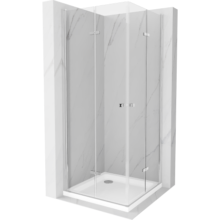Mexen Lima Duo Folding Shower Cabin 70 x 70 cm, Transparent, Chrome + Flat Shower Tray - 856-070-070-01-02-4010
