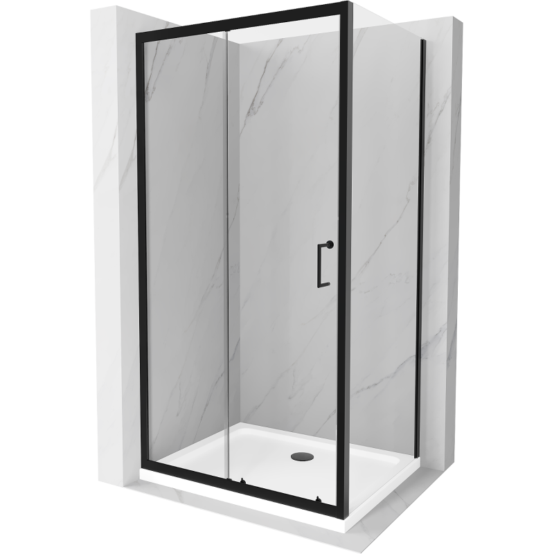 Mexen Apia extendable shower cubicle 100 x 70 cm, Transparent, Black + shower tray Flat, White- 840-100-070-70-00-4010B