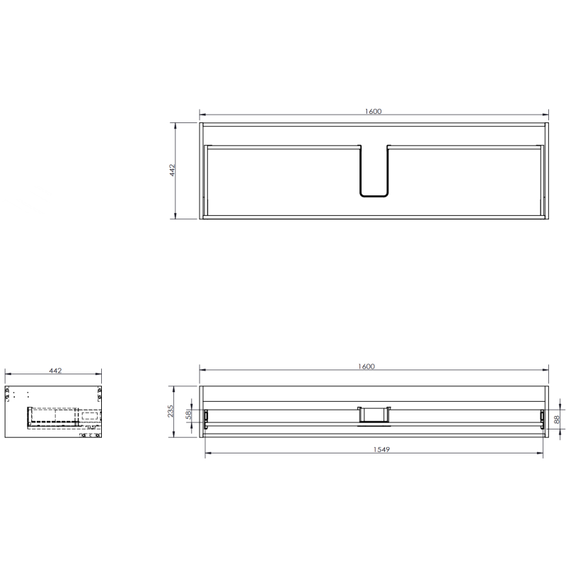 Mexen Orio 160 cm bathroom cabinet with Vela basin, 1 drawer, matte graphite/white matte - 91A10-16023-1-BF66-W23M01