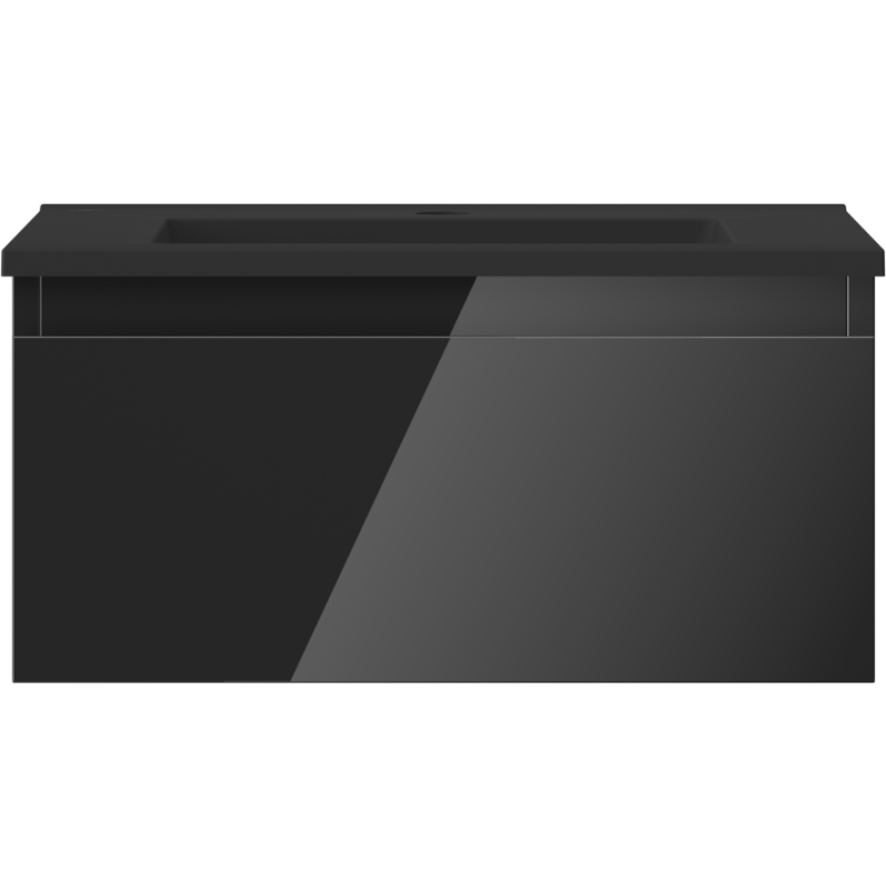 Mexen Orio 50 cm bathroom cabinet with Otis basin, 1 drawer, black gloss/black matte - 91A10-05023-1-BF70-W18M71