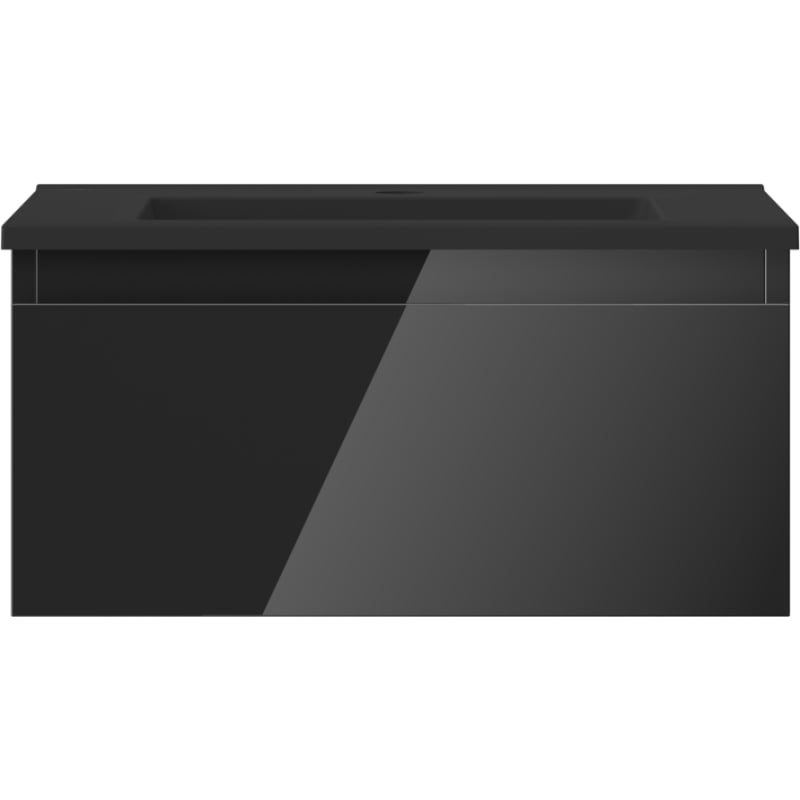 Mexen Orio 50 cm bathroom cabinet with Otis sink, 1 drawer, black gloss/matte black - 91A10-05023-1-BF70-W18M71