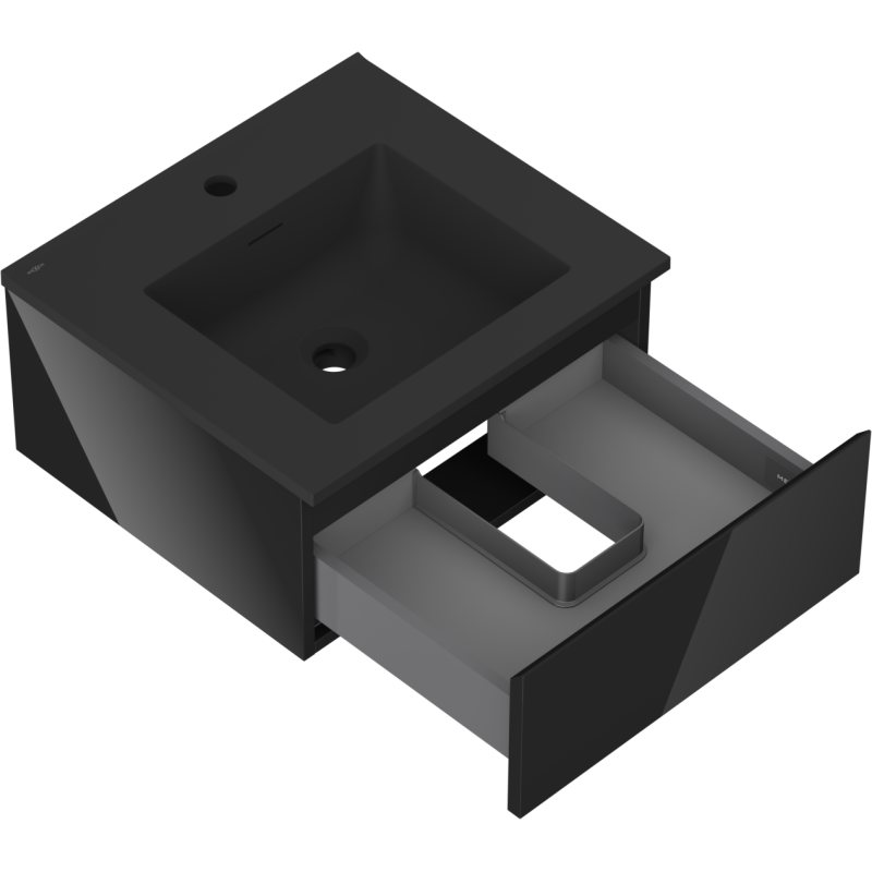 Mexen Orio 50 cm bathroom cabinet with Otis basin, 1 drawer, black gloss/black matte - 91A10-05023-1-BF70-W18M71
