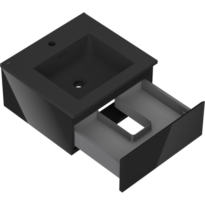 Mexen Orio 50 cm bathroom cabinet with Otis sink, 1 drawer, black gloss/matte black - 91A10-05023-1-BF70-W18M71