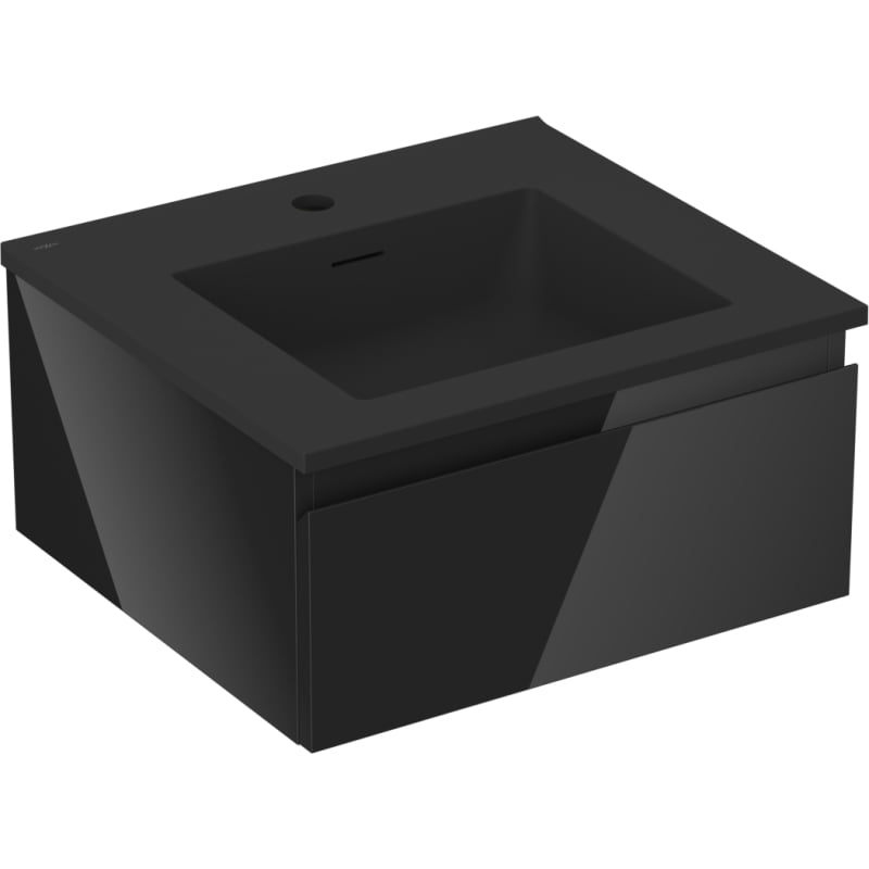 Mexen Orio 50 cm bathroom cabinet with Otis sink, 1 drawer, black gloss/matte black - 91A10-05023-1-BF70-W18M71