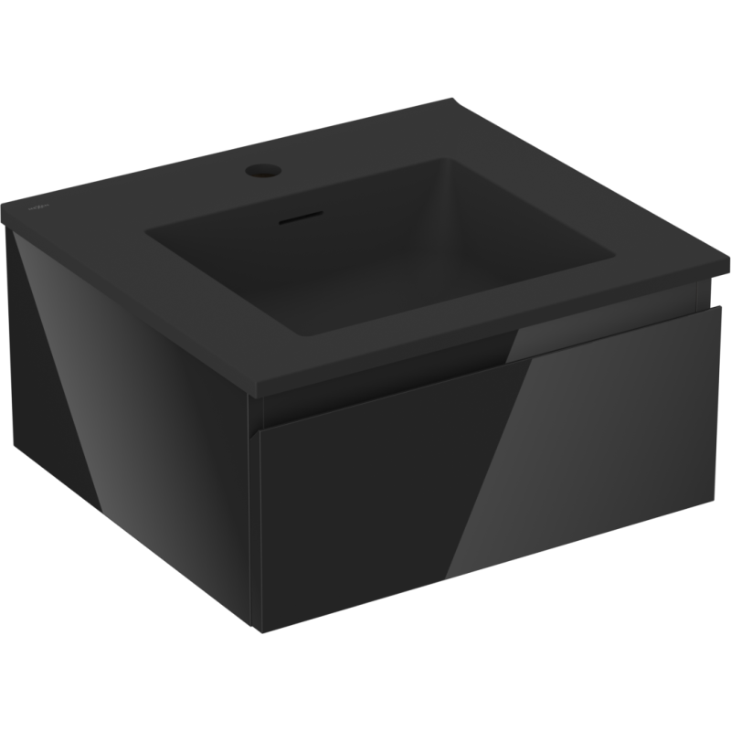 Mexen Orio bathroom cabinet 50 cm with Otis sink, 1 drawer, black gloss/black matte - 91A10-05023-1-BF70-W18M71