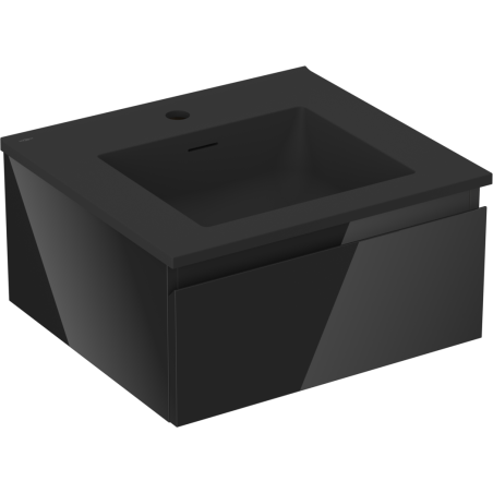 Mexen Orio 50 cm bathroom cabinet with Otis sink, 1 drawer, black gloss/matte black - 91A10-05023-1-BF70-W18M71