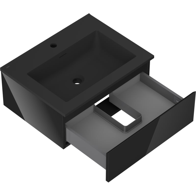 Mexen Orio 60 cm bathroom cabinet with Otis sink, 1 drawer, black gloss/black matte - 91A10-06023-1-BF70-W18M71