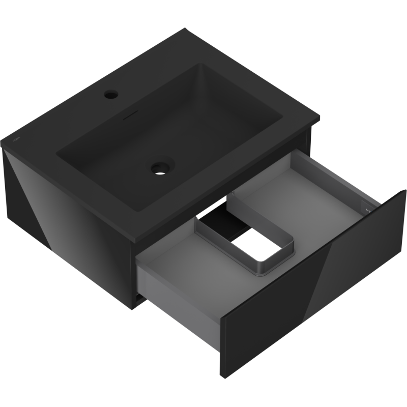 Mexen Orio bathroom cabinet 60 cm with Otis washbasin, 1 drawer, black gloss/black matte - 91A10-06023-1-BF70-W18M71