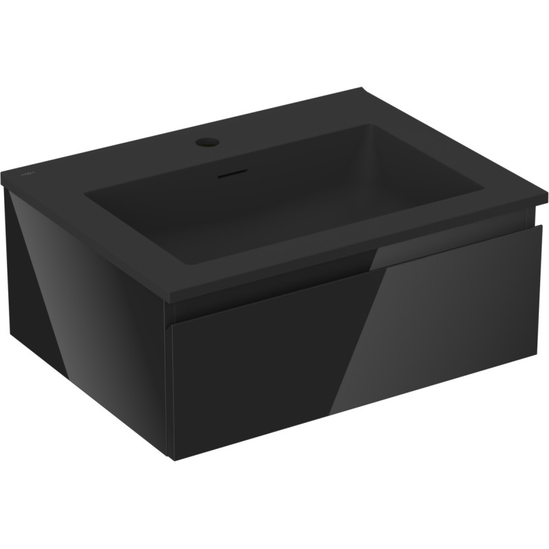 Mexen Orio 60 cm bathroom cabinet with Otis sink, 1 drawer, black gloss/black matte - 91A10-06023-1-BF70-W18M71
