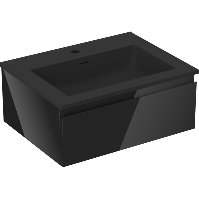 Mexen Orio bathroom cabinet 60 cm with Otis sink, 1 drawer, black gloss/black matte - 91A10-06023-1-BF70-W18M71