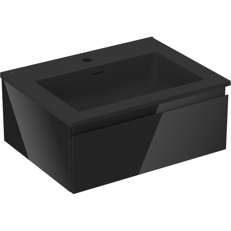 Mexen Orio bathroom cabinet 60 cm with Otis washbasin, 1 drawer, black gloss/black matte - 91A10-06023-1-BF70-W18M71