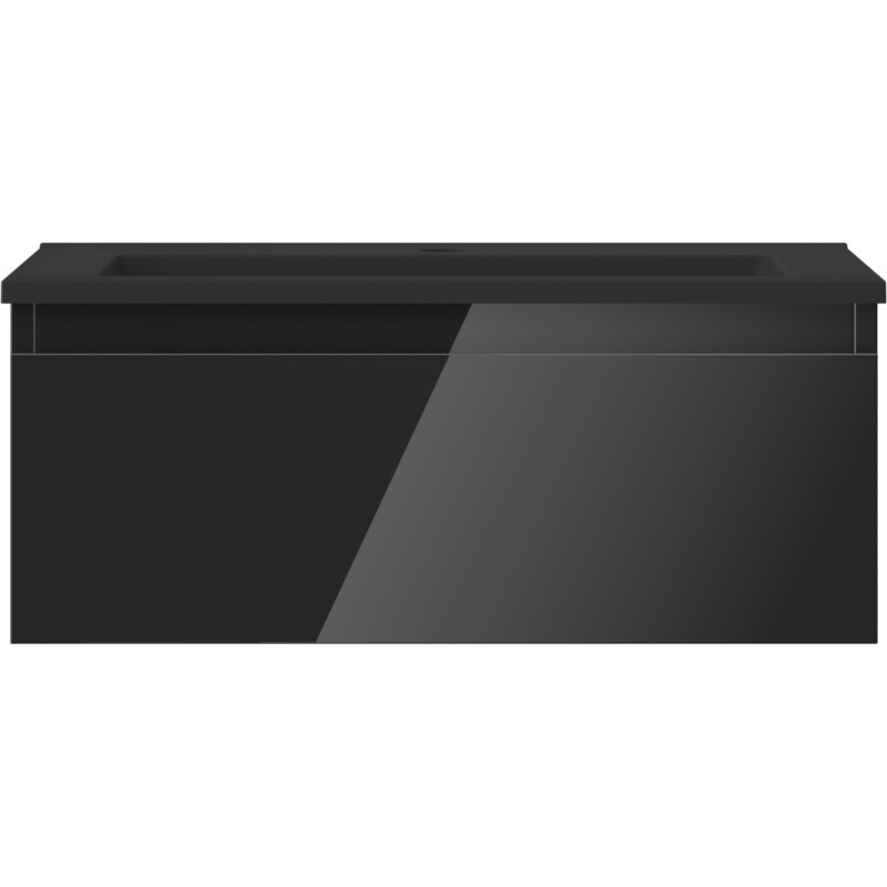 Mexen Orio 60 cm bathroom cabinet with Otis sink, 1 drawer, black gloss/black matte - 91A10-06023-1-BF70-W18M71
