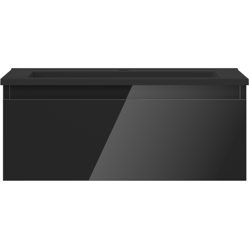 Mexen Orio bathroom cabinet 60 cm with Otis washbasin, 1 drawer, black gloss/black matte - 91A10-06023-1-BF70-W18M71