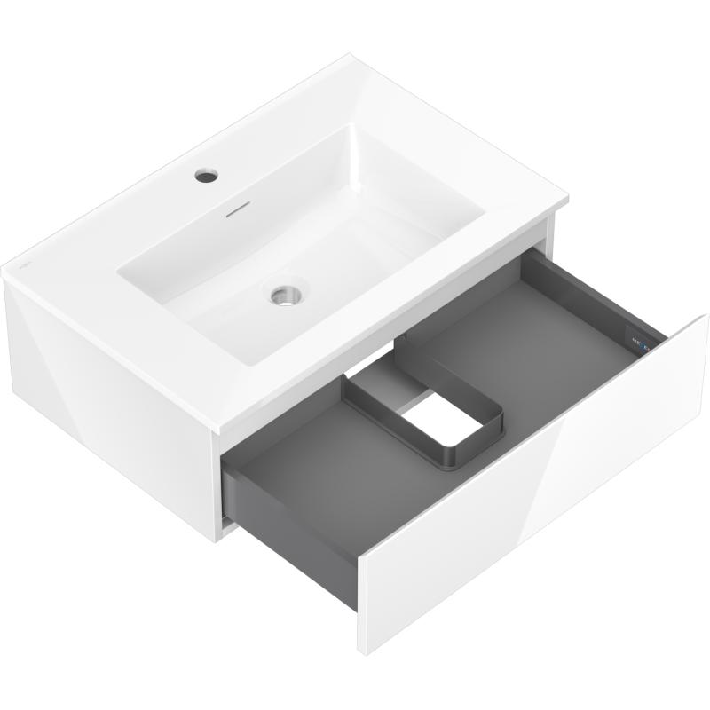 Mexen Orio bathroom cabinet 70 cm with Otis washbasin, 1 drawer, white gloss - 91A10-07023-1-BF00-W18M00