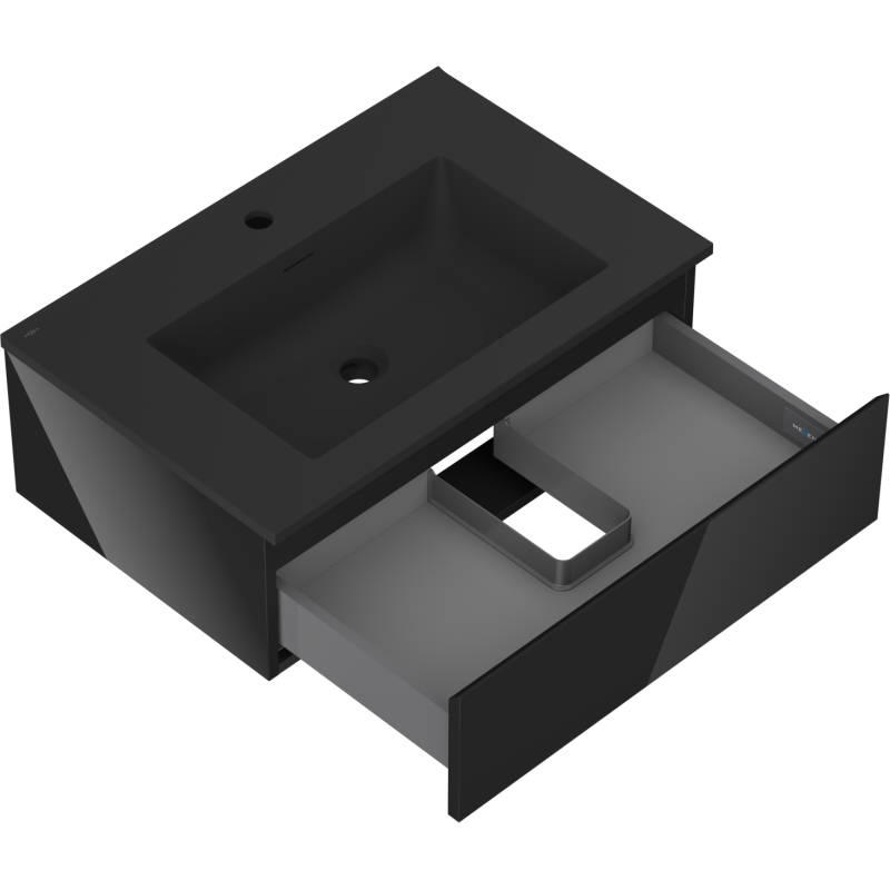 Mexen Orio 70 cm Bathroom Cabinet with Otis Sink, 1 Drawer, Black Gloss/Black Matte - 91A10-07023-1-BF70-W18M71