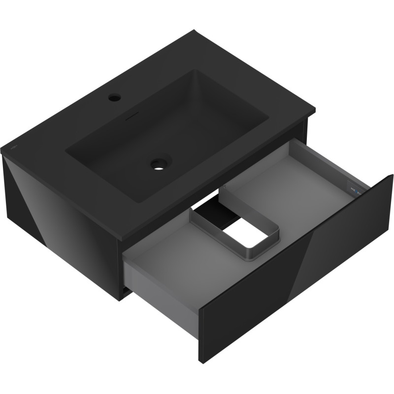 Mexen Orio 70 cm Bathroom Cabinet with Sink Otis, 1 Drawer, Black Gloss/Black Matte - 91A10-07023-1-BF70-W18M71