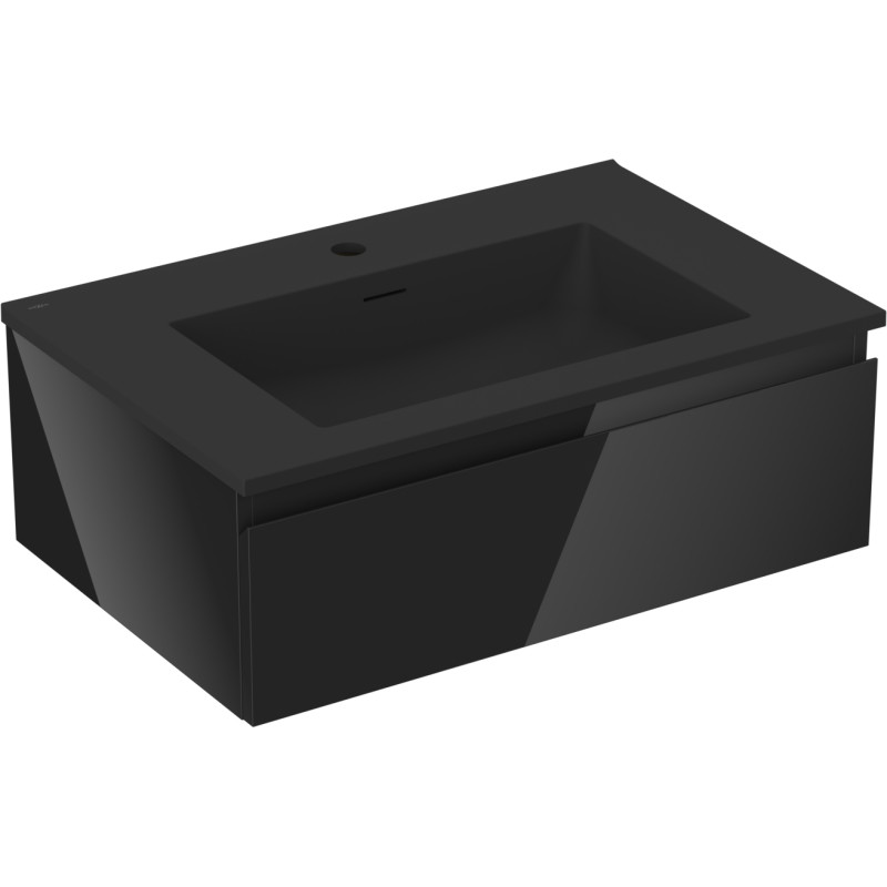 Mexen Orio 70 cm Bathroom Cabinet with Sink Otis, 1 Drawer, Black Gloss/Black Matte - 91A10-07023-1-BF70-W18M71