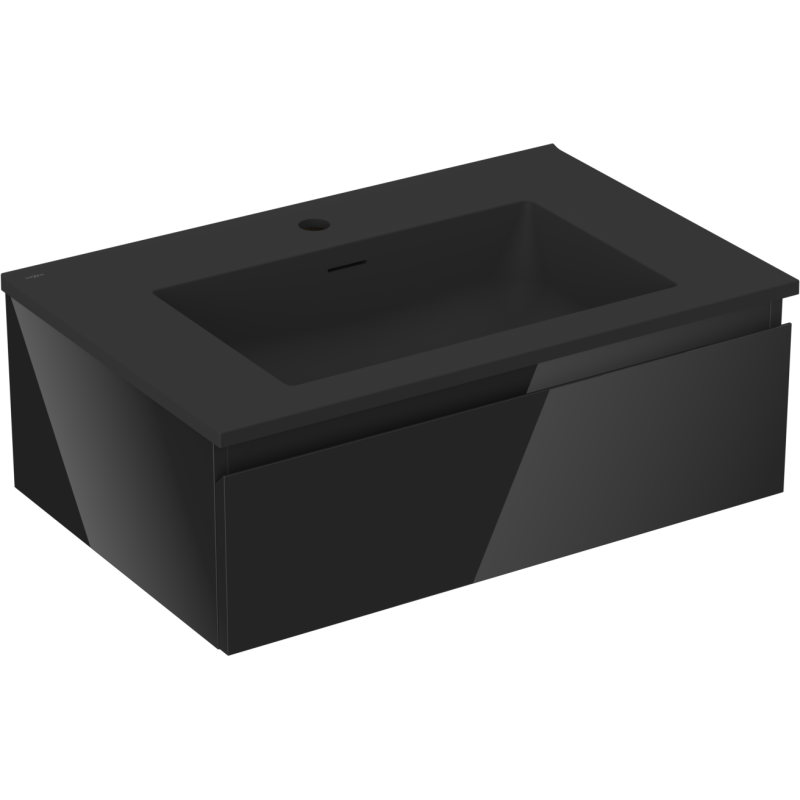 Mexen Orio bathroom cabinet 70 cm with Otis washbasin, 1 drawer, black gloss/black matte - 91A10-07023-1-BF70-W18M71