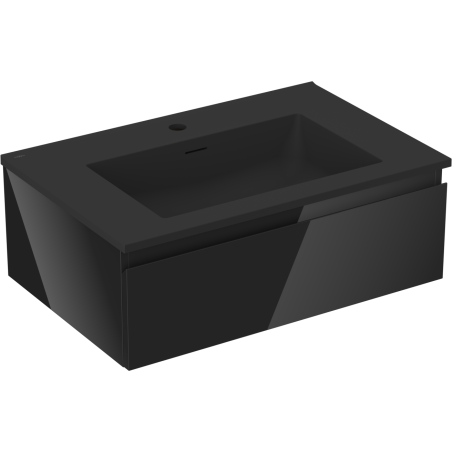 Mexen Orio bathroom cabinet 70 cm with Otis washbasin, 1 drawer, black gloss/black matte - 91A10-07023-1-BF70-W18M71