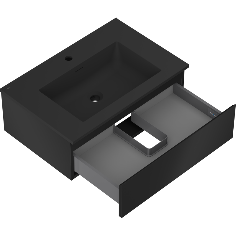 Mexen Orio bathroom cabinet 70 cm with Otis washbasin, 1 drawer, black matte - 91A10-07023-1-BF71-W18M71