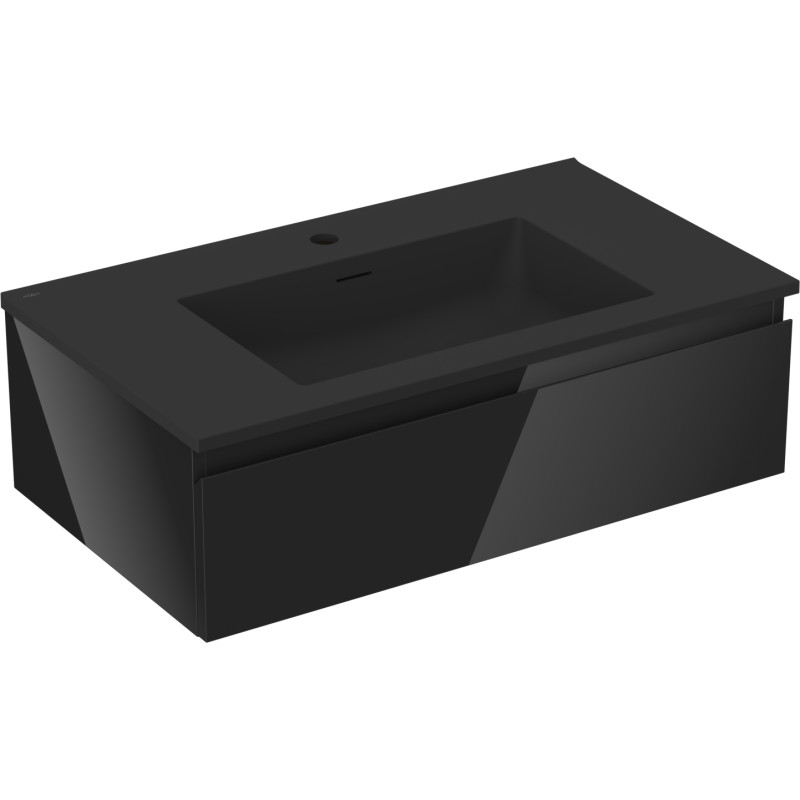 Mexen Orio Bathroom cabinet 80 cm with sink Otis, 1 drawer, black gloss/black matte - 91A10-08023-1-BF70-W18M71