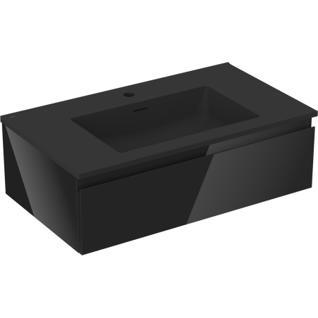 Mexen Orio bathroom cabinet 80 cm with Otis washbasin, 1 drawer, black gloss/black matte - 91A10-08023-1-BF70-W18M71