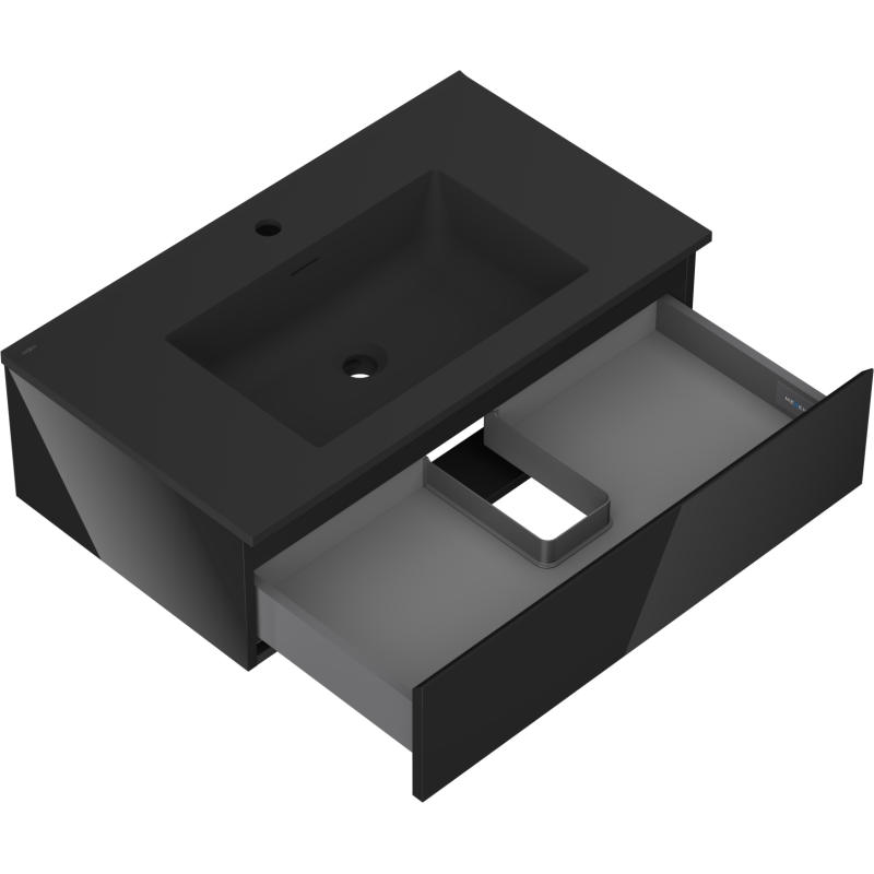 Mexen Orio 80 cm bathroom cabinet with Otis sink, 1 drawer, black gloss/black matte - 91A10-08023-1-BF70-W18M71