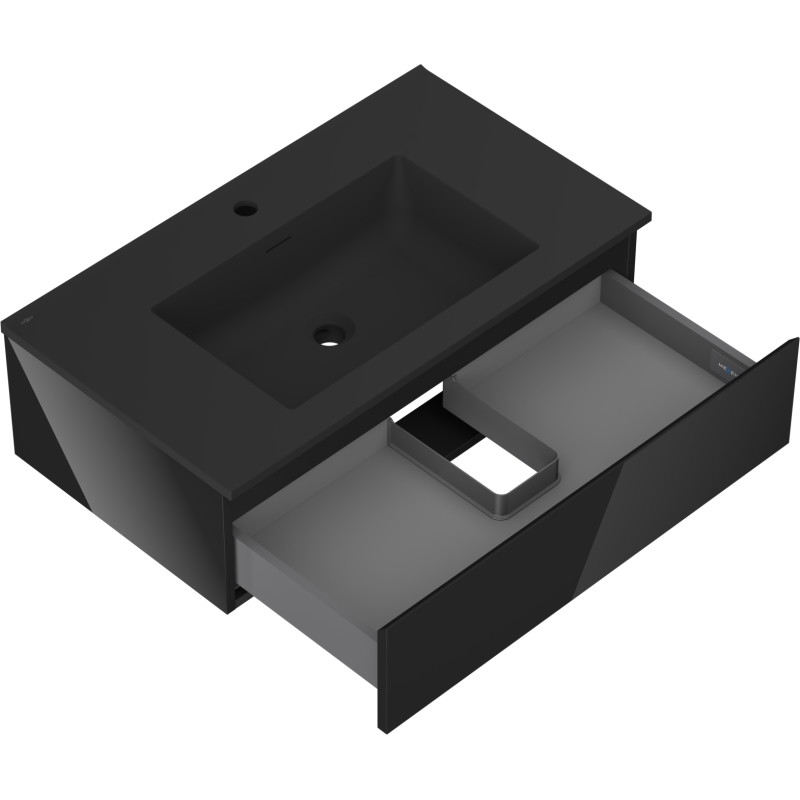 Mexen Orio Bathroom cabinet 80 cm with sink Otis, 1 drawer, black gloss/black matte - 91A10-08023-1-BF70-W18M71