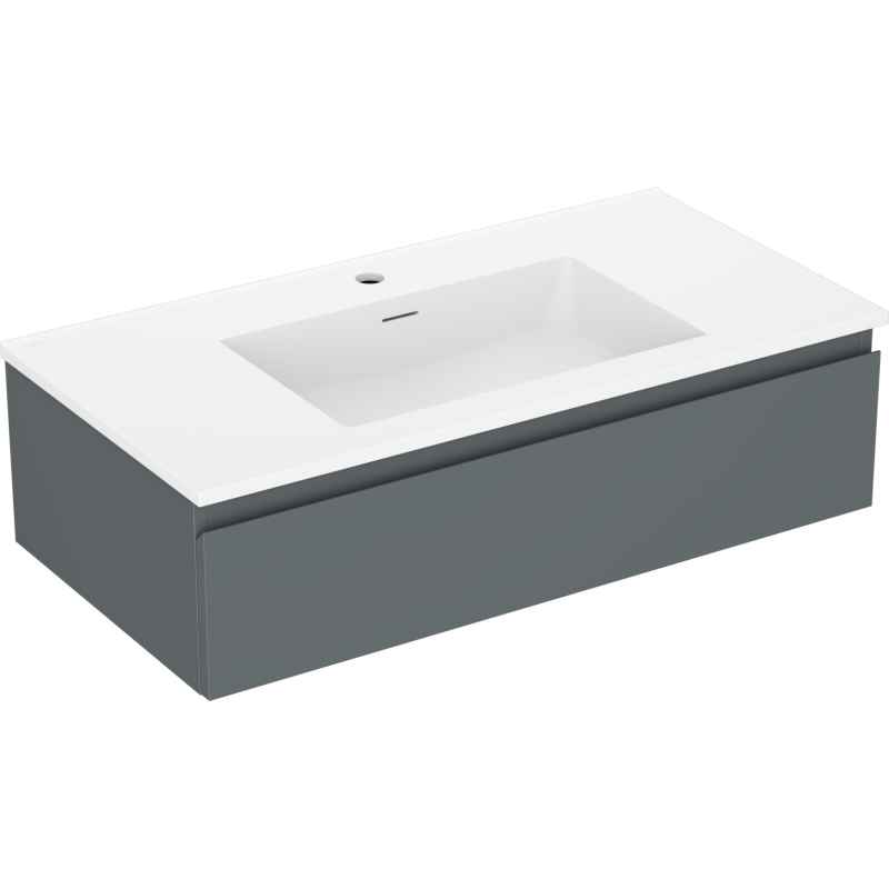 Mexen Orio 90 cm bathroom cabinet with Otis sink, 1 drawer, matte graphite/white matte - 91A10-09023-1-BF66-W18M01