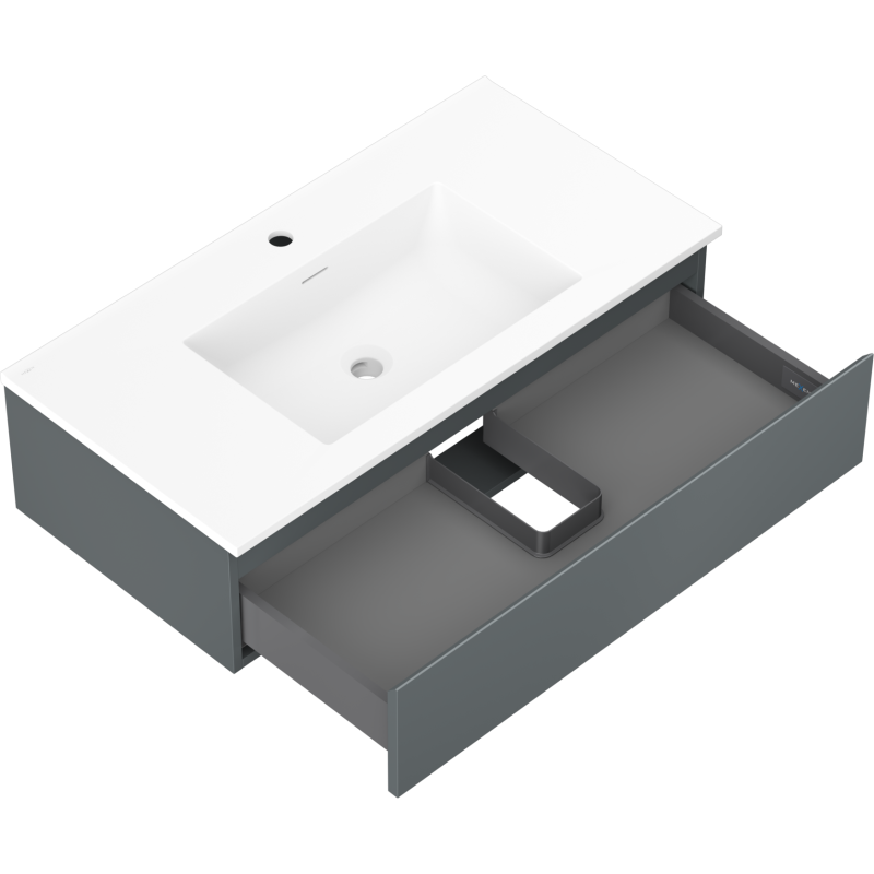 Mexen Orio 90 cm bathroom cabinet with Otis sink, 1 drawer, matte graphite/white matte - 91A10-09023-1-BF66-W18M01