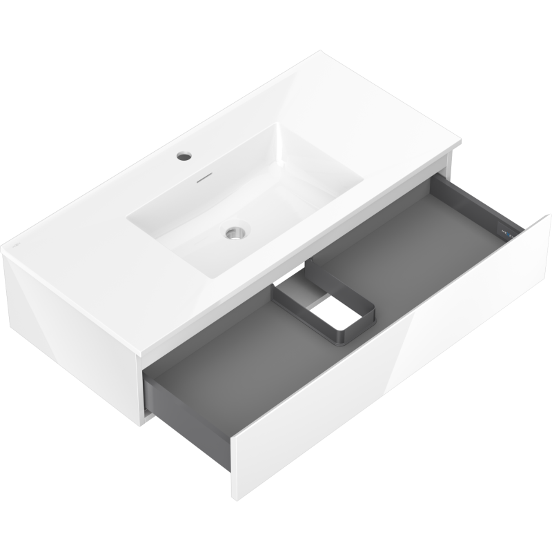 Mexen Orio bathroom cabinet 100 cm with Otis sink, 1 drawer, white gloss - 91A10-10023-1-BF00-W18M00